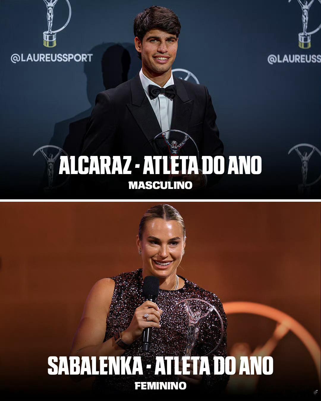 网球的地位👍👍夯爆了年度最佳男运动员奖：阿尔卡拉斯年度最佳女运动员奖：萨巴伦