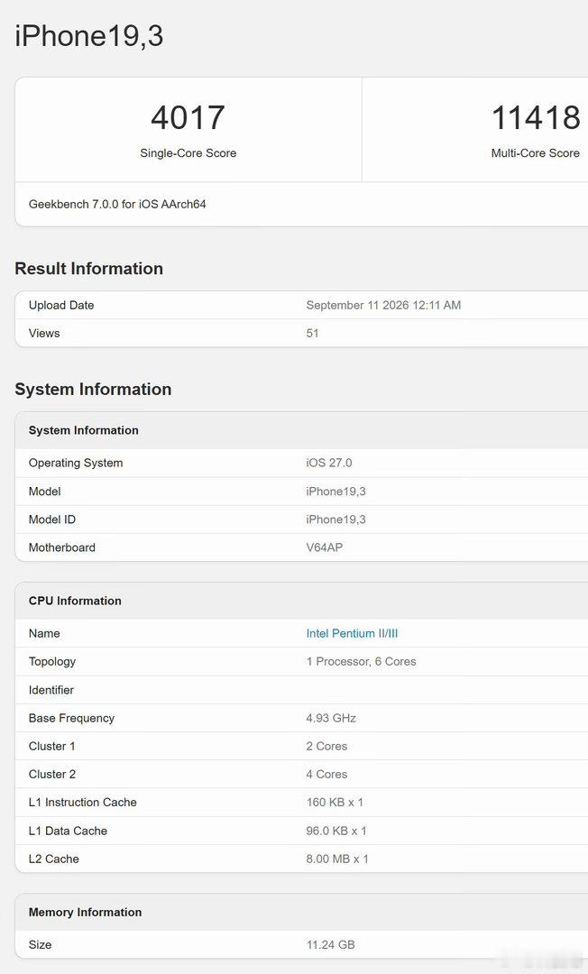 四大旗舰新款处理器在GeekBench 7跑分苹果A20 Pro单核4000+，