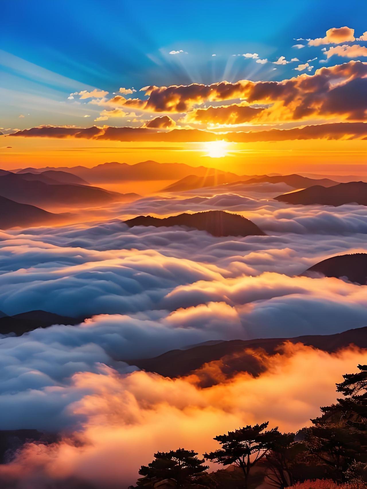 上联：云开世外三千界，
下联：日出人间八万年。
横批：云开日出