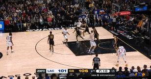 NBA赛场数据：130:125，快船15分客场逆转了命中9记三分球的库里带领的勇