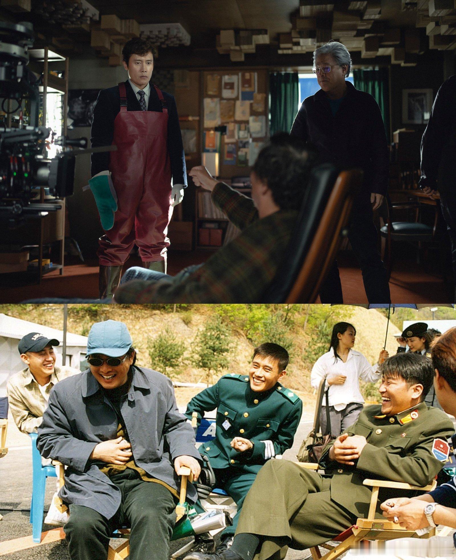 朴赞郁和李秉宪间隔25年的两张片场照（《无可奈何》和《共同警备区》） 