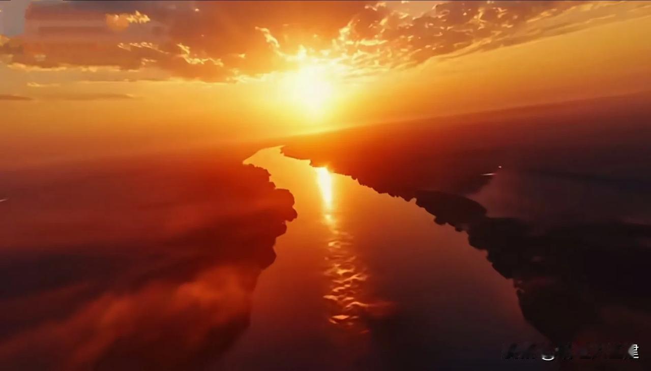 站在母亲河的源头，夕阳的最后一缕霞光将河面映得如同熔金。水波荡漾间，七彩光芒跳跃