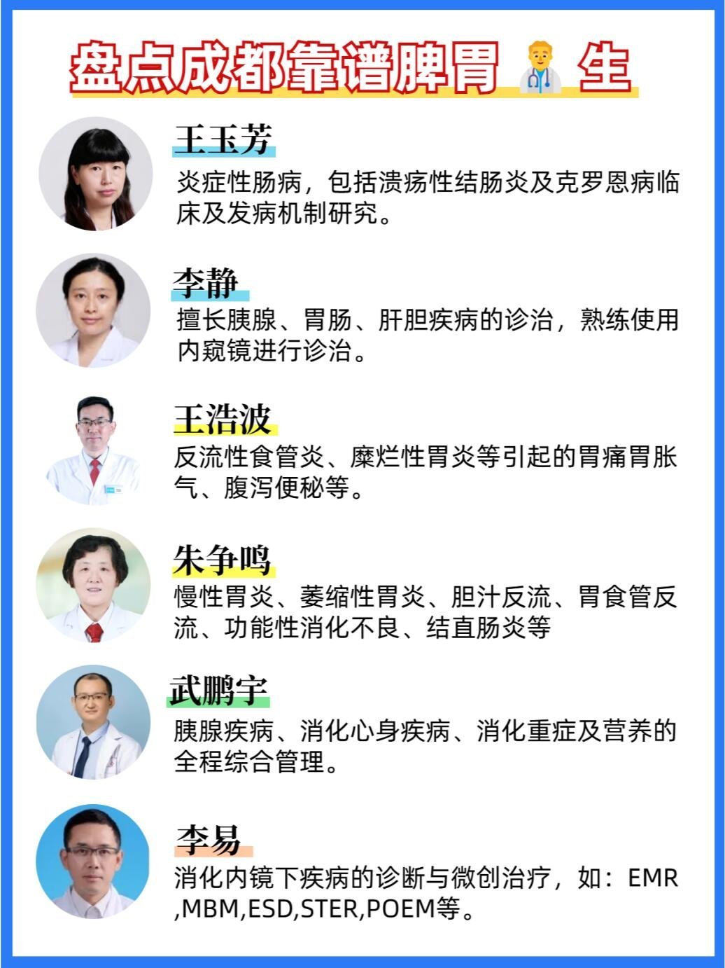 盘点成都靠谱脾胃🥼生，让你不走弯路。❗️❗️部分🥼生的坐诊时间比较少，号源有