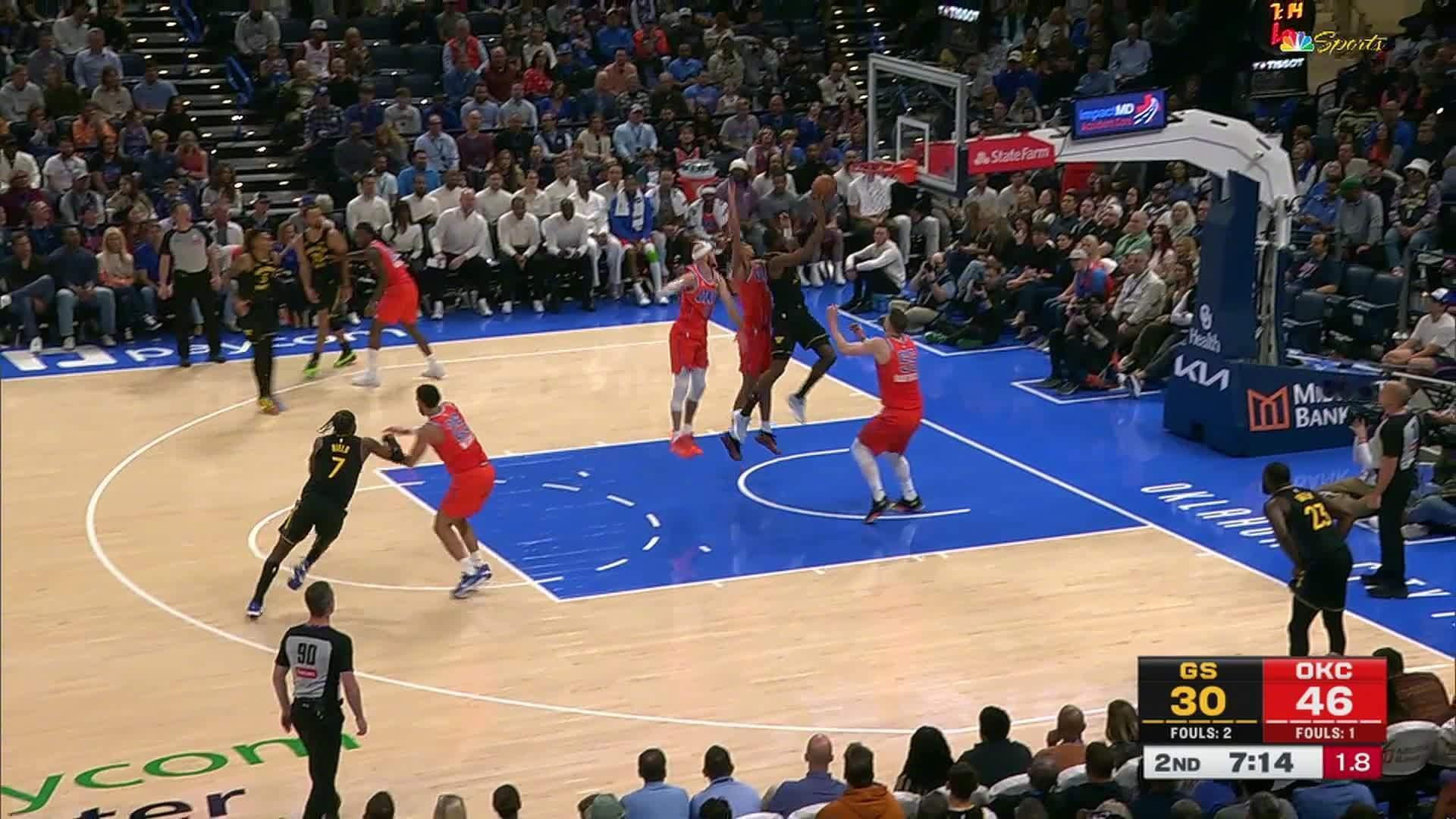 库明加2分打进🏀勇士35:48雷霆。