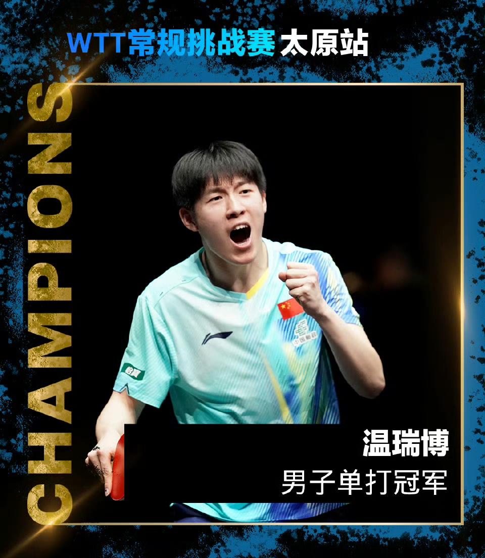 国乒太原站表现真不错！

温瑞博拿到男单冠军，
石洵瑶/韩菲儿拿到女双冠军，
黄