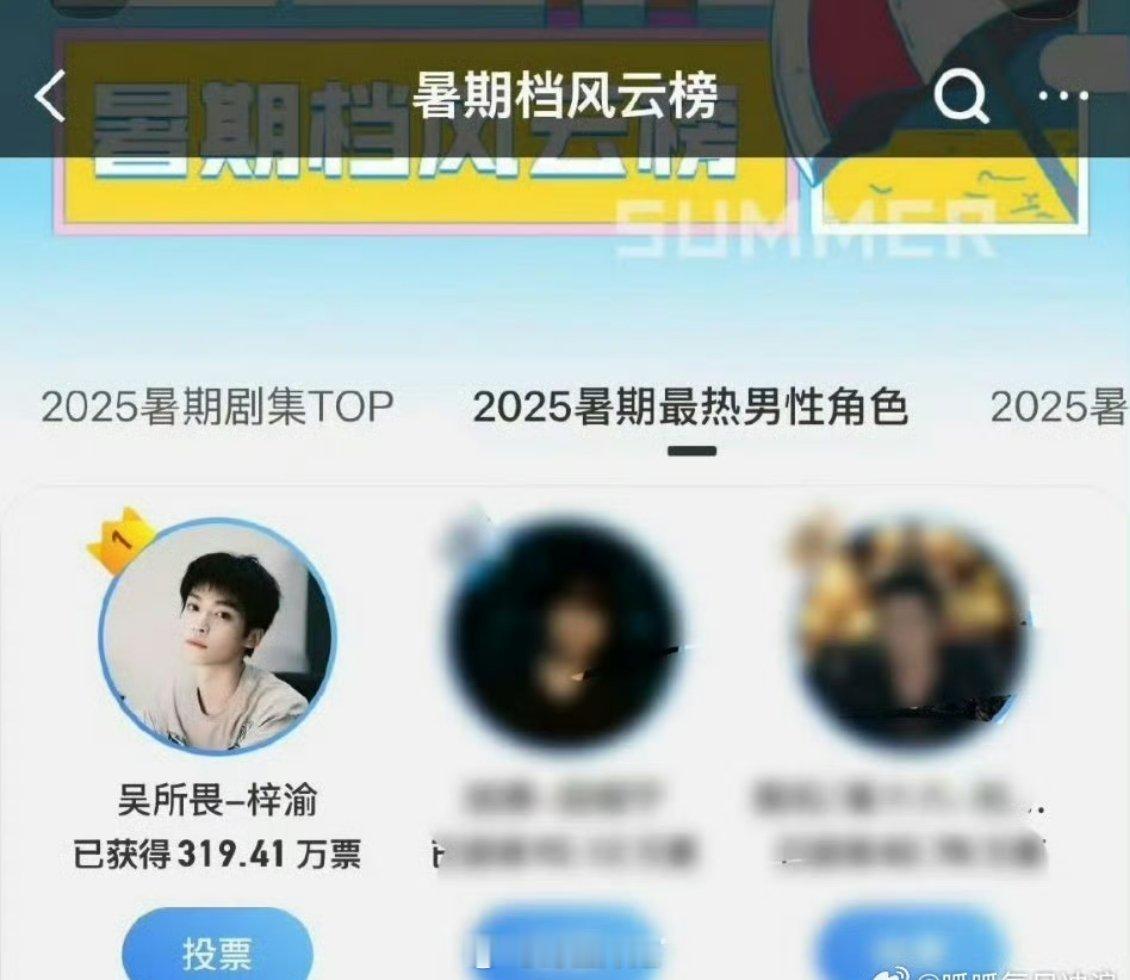 暑期档风云榜 2025暑期最热男性角色：梓渝第一 ​​​