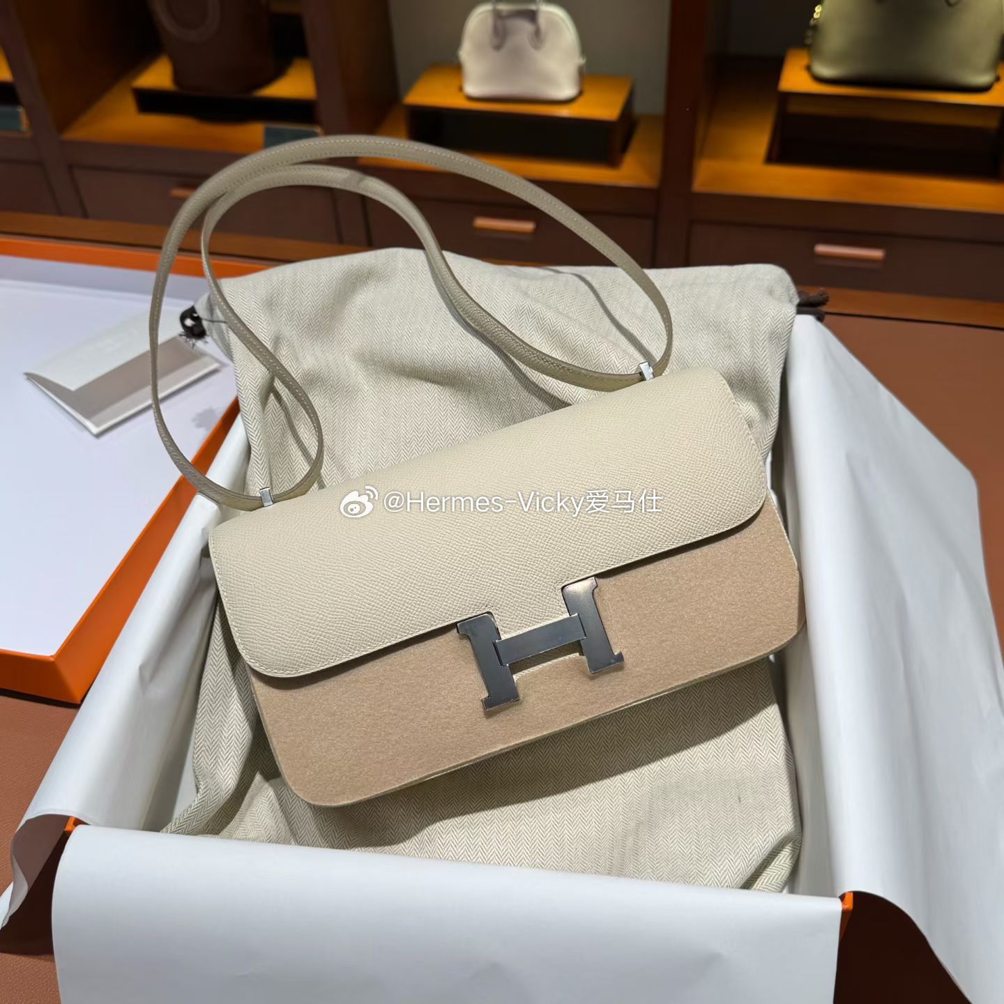 康康26Elan Epsom 10奶昔白 银扣爱马仕hermes