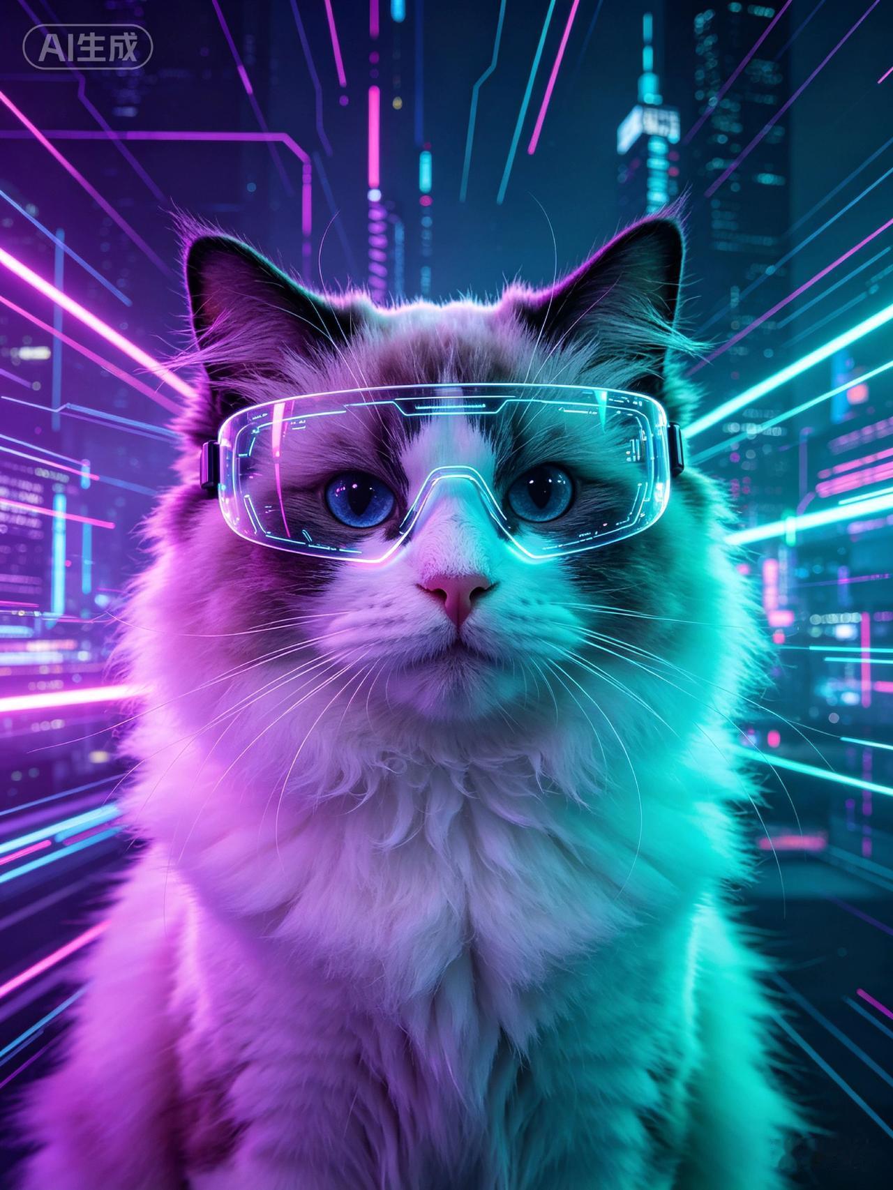 一只猫戴墨镜。幻想生物