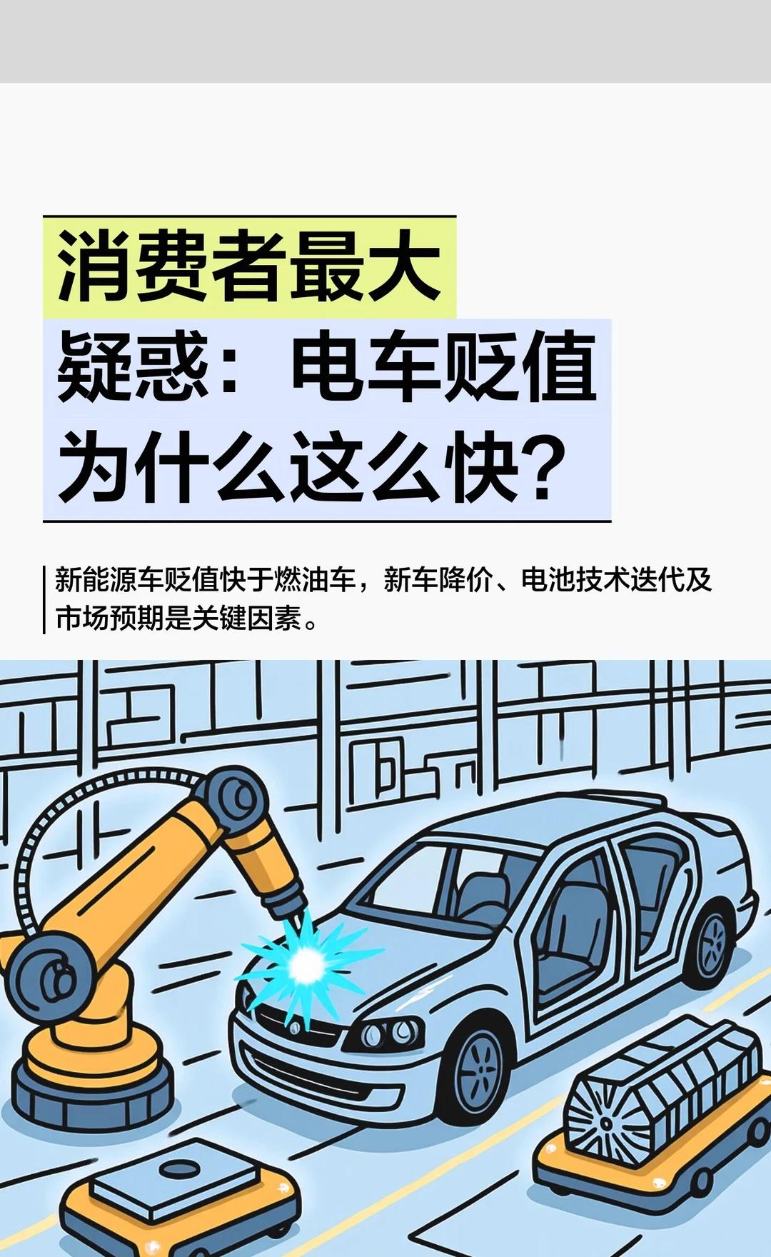 消费者最大疑惑：电车贬值为什么这么快？
新能源汽车贬值快于燃油车，新车价格战、电