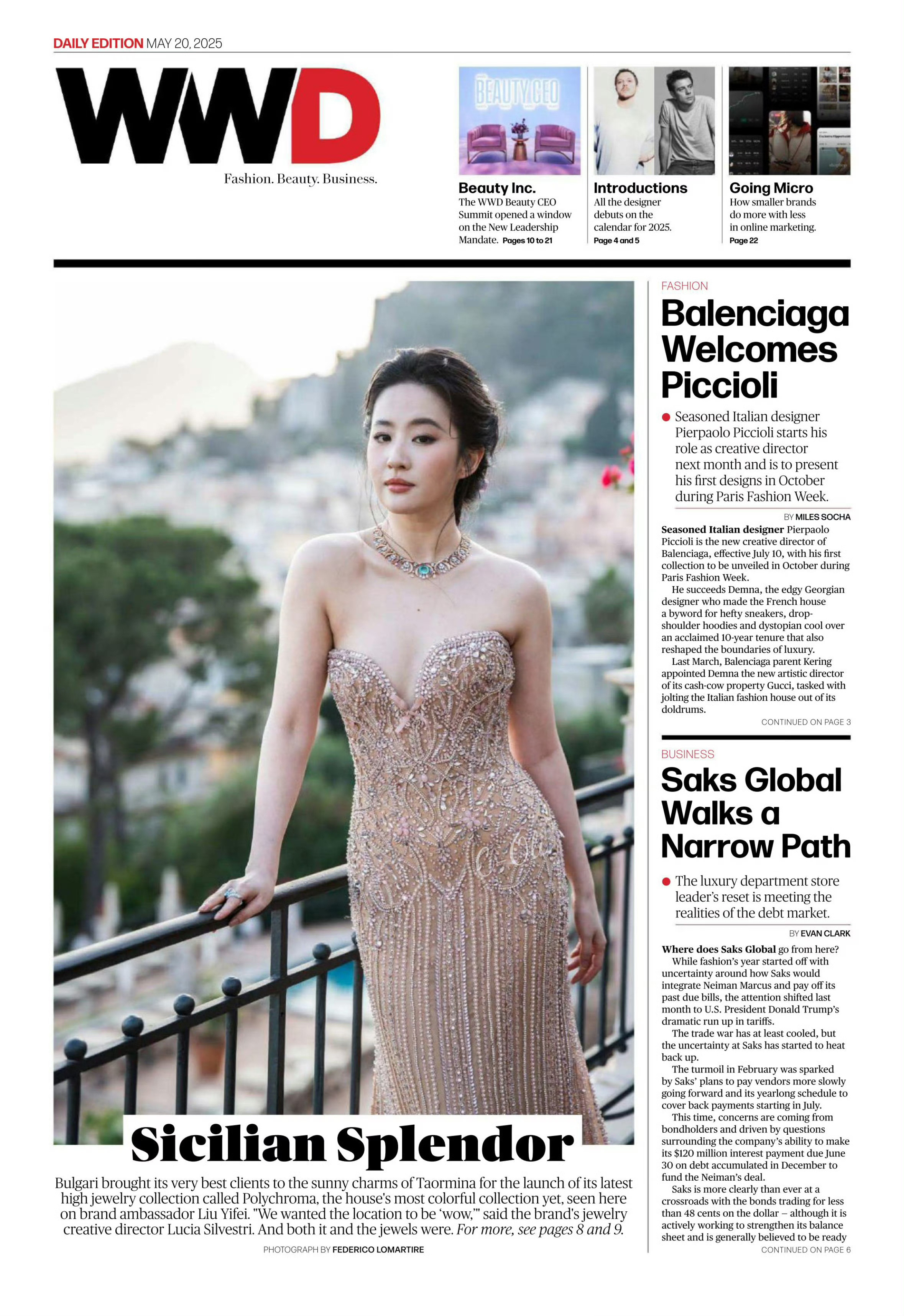 刘亦菲登世界时尚权威媒体日报封面世界时尚权威媒体《WWD》邀请以宝格丽高珠展造型