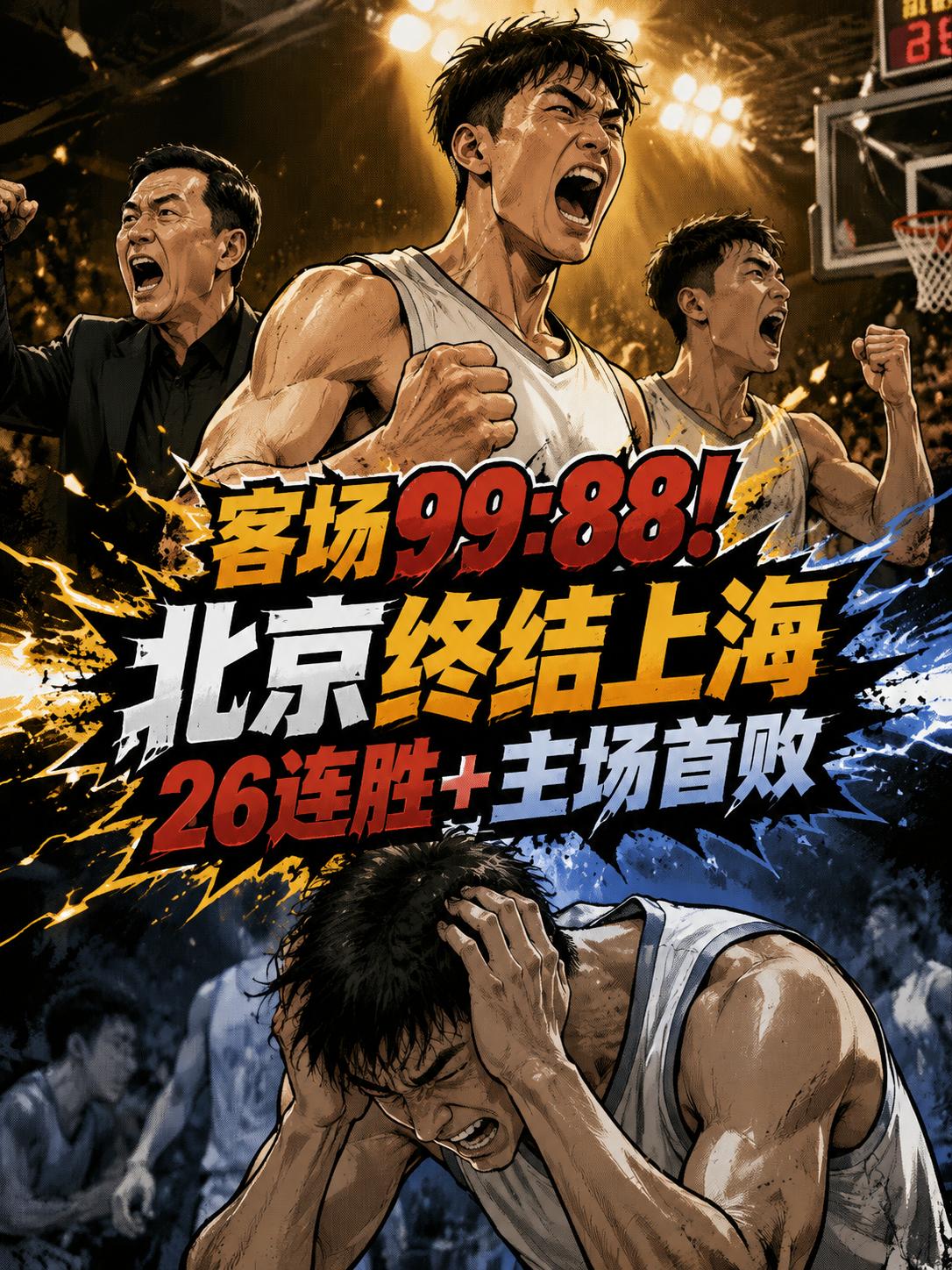客场99:88，北京队不仅扳平半决赛，更亲手终结了上海队26连胜及主场不败金身！