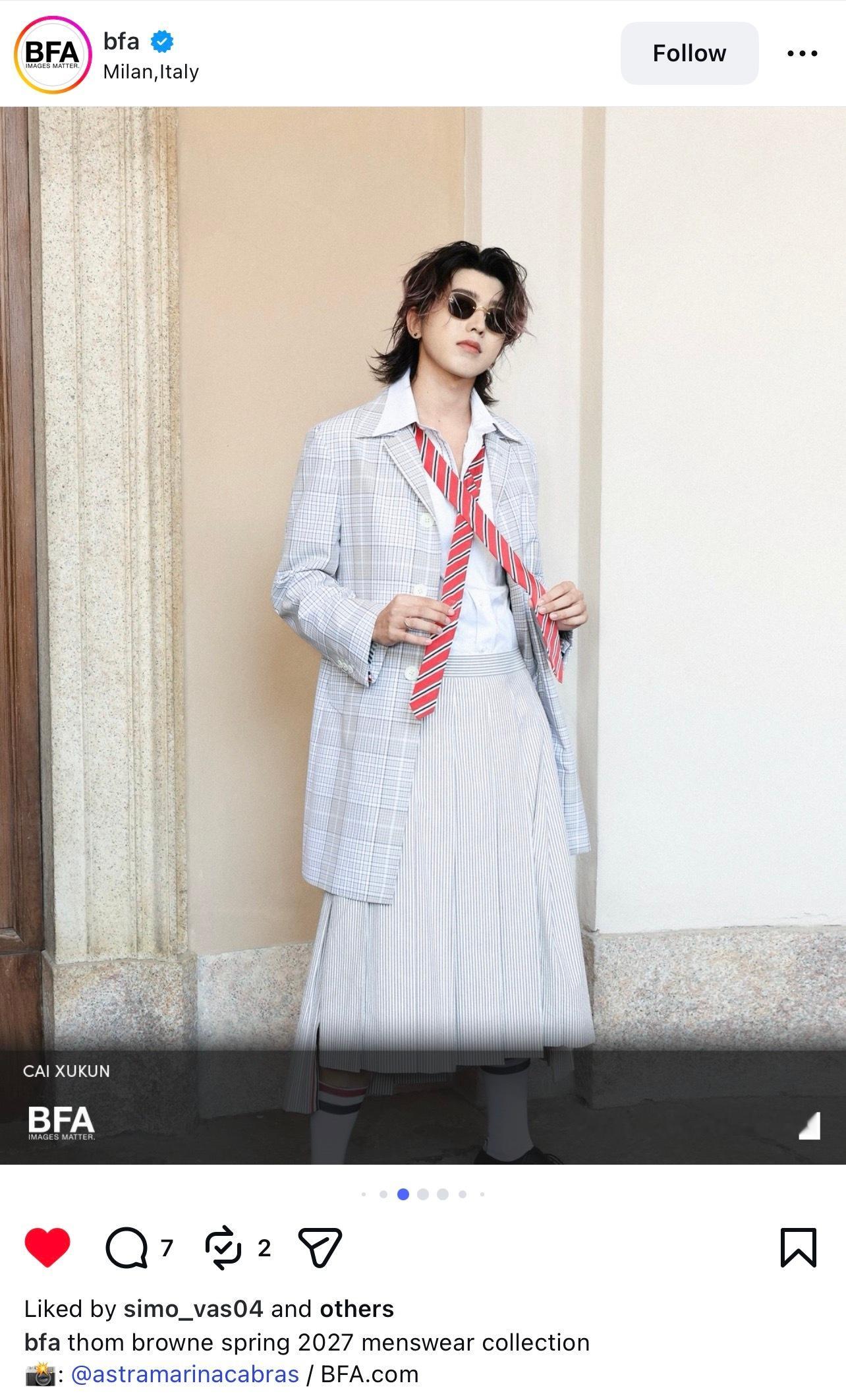 蔡徐坤米兰时装周 cxk 蔡徐坤 thombrowne BFA发了KUN米兰时装