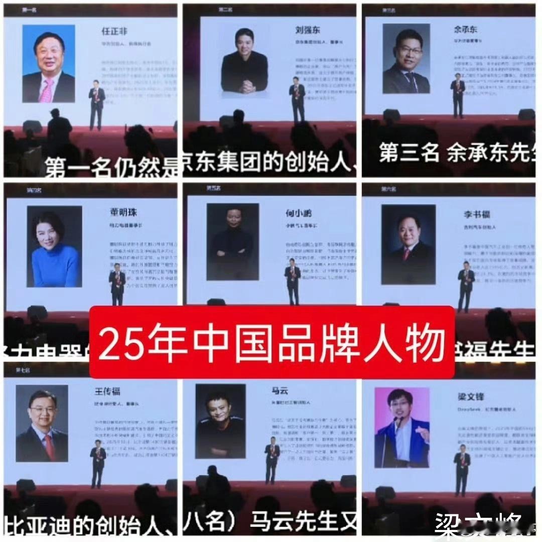 TopBrand 2025年中国品牌人物TOP10:1.任正非（华为）2.刘强东