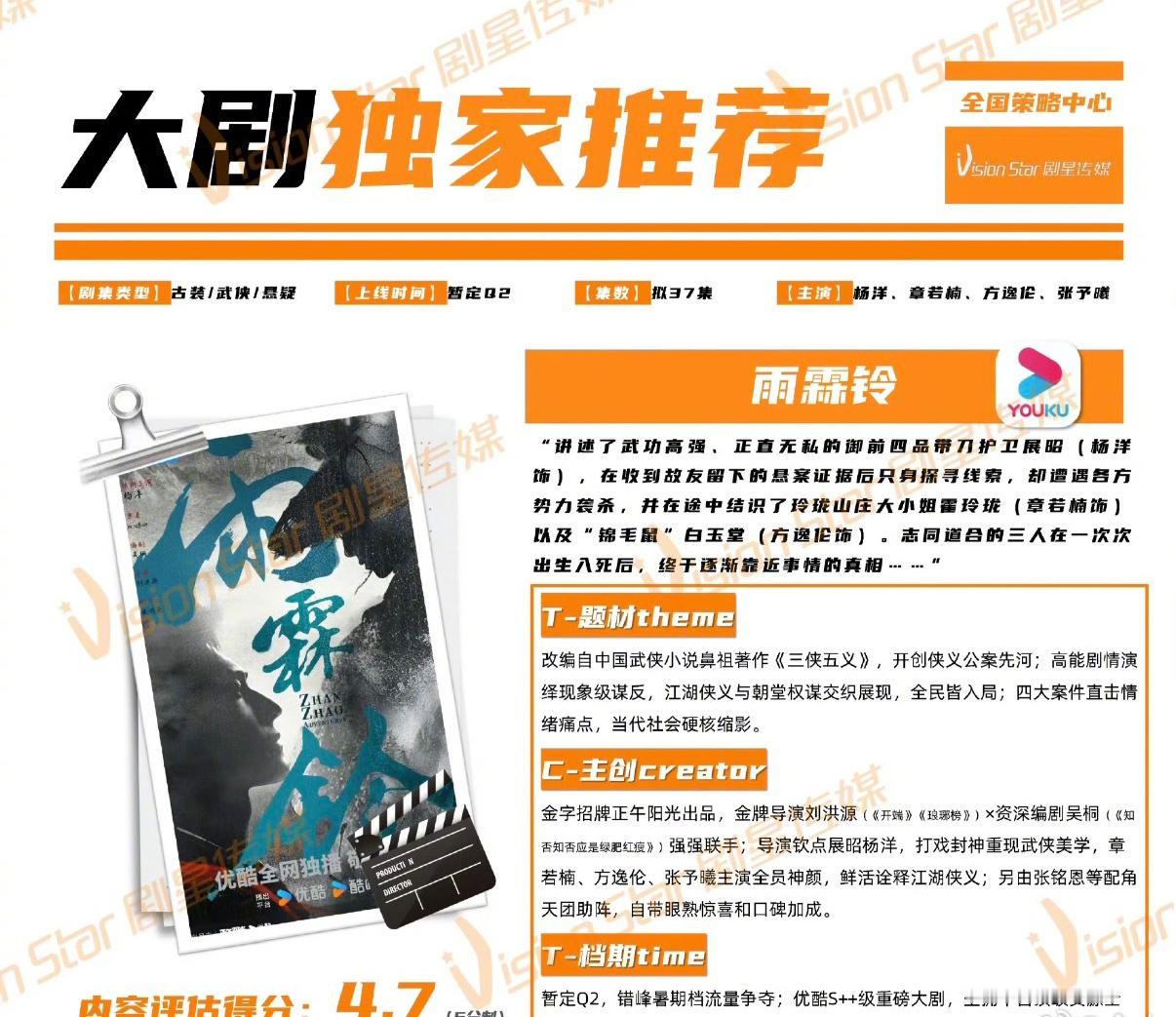 杨洋、章若楠《雨霖铃》开启播前招商，期待喽！ 