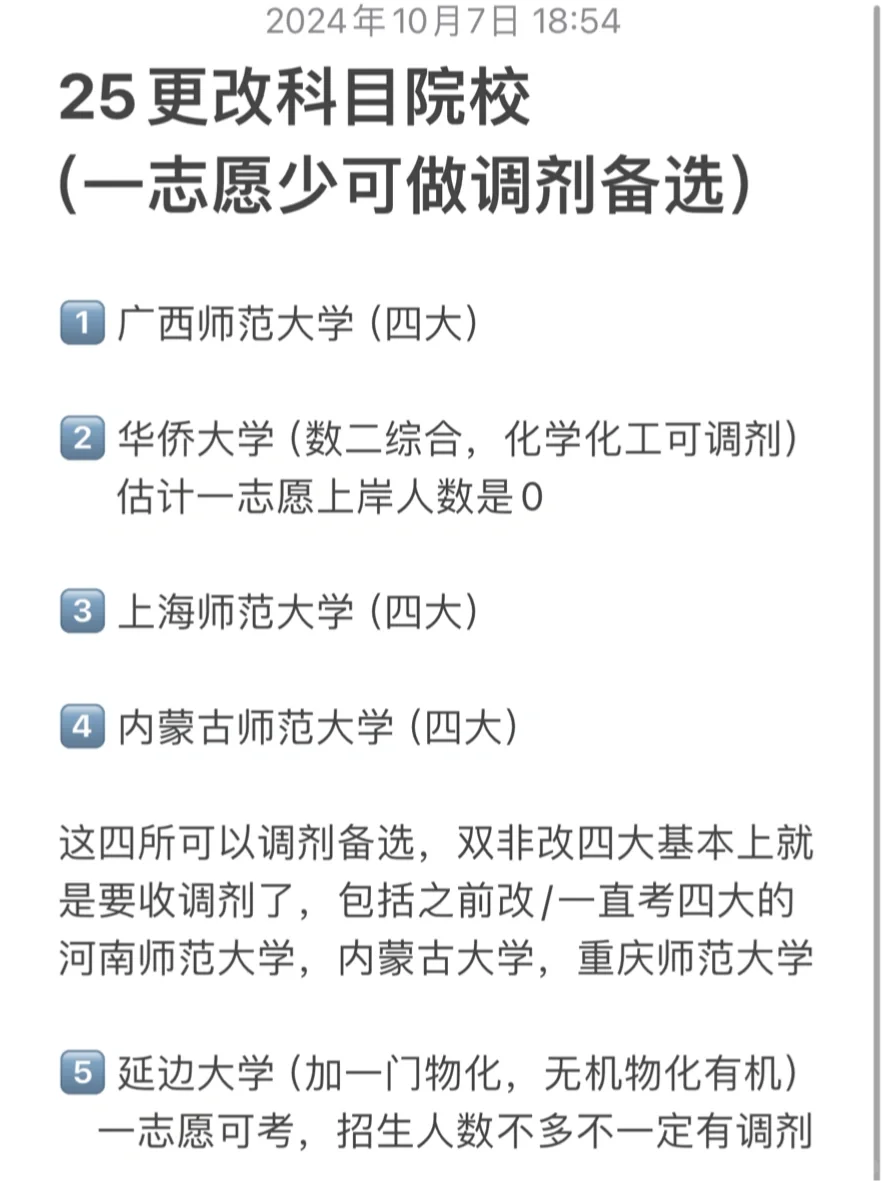25化学考研：上师大/内师大/华侨大学改科目