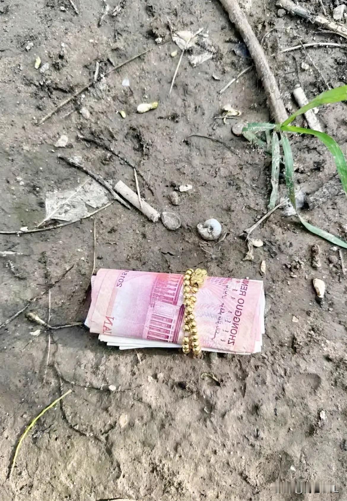 这种钱到底能不能捡？刚才同事跟我一起去水库抽样，走到低洼处可见百元钞票，用黄金链