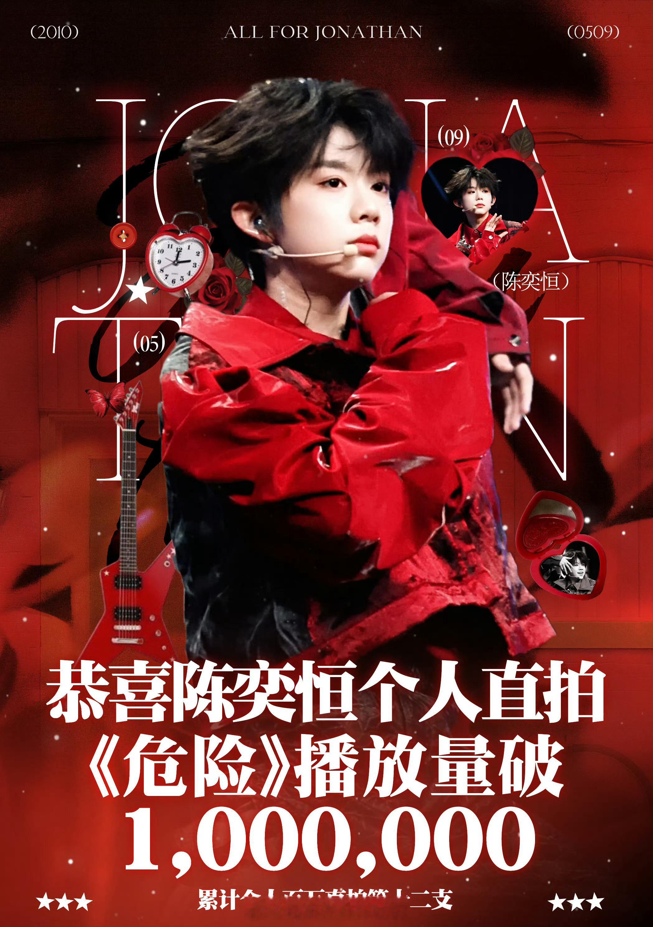 恭喜陈奕恒个人直拍《危险》播放量破百万累计个人百万直拍第十二支 