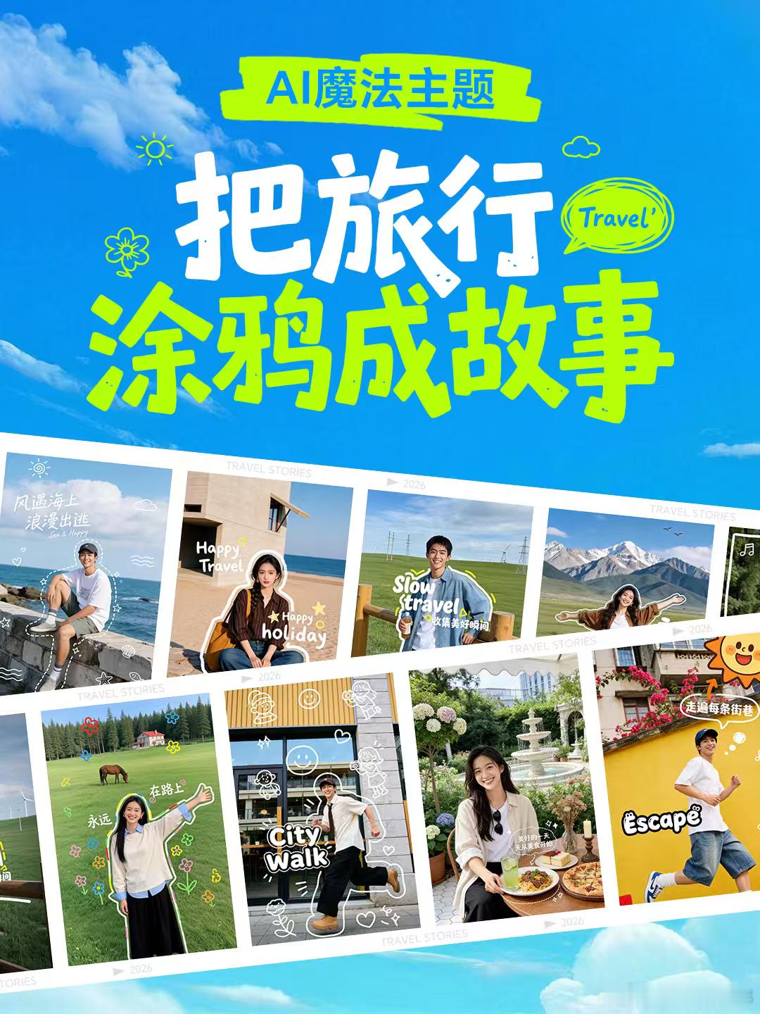 暑假出游、城市漫步拍的照片，不用费劲修图啦。荣耀这个AI魔法主题超有意思，上传游