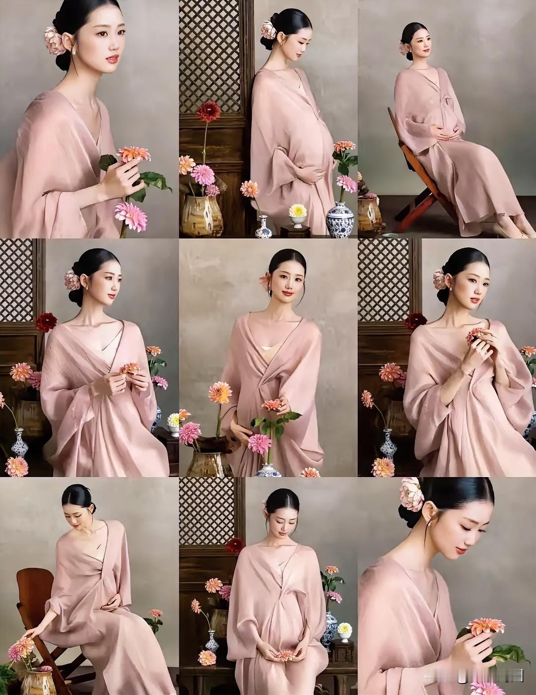 温柔的美女孕妇穿上粉色纱裙，那优雅气质简直无与伦比！一袭粉色露肩纱裙惊艳众人。浅