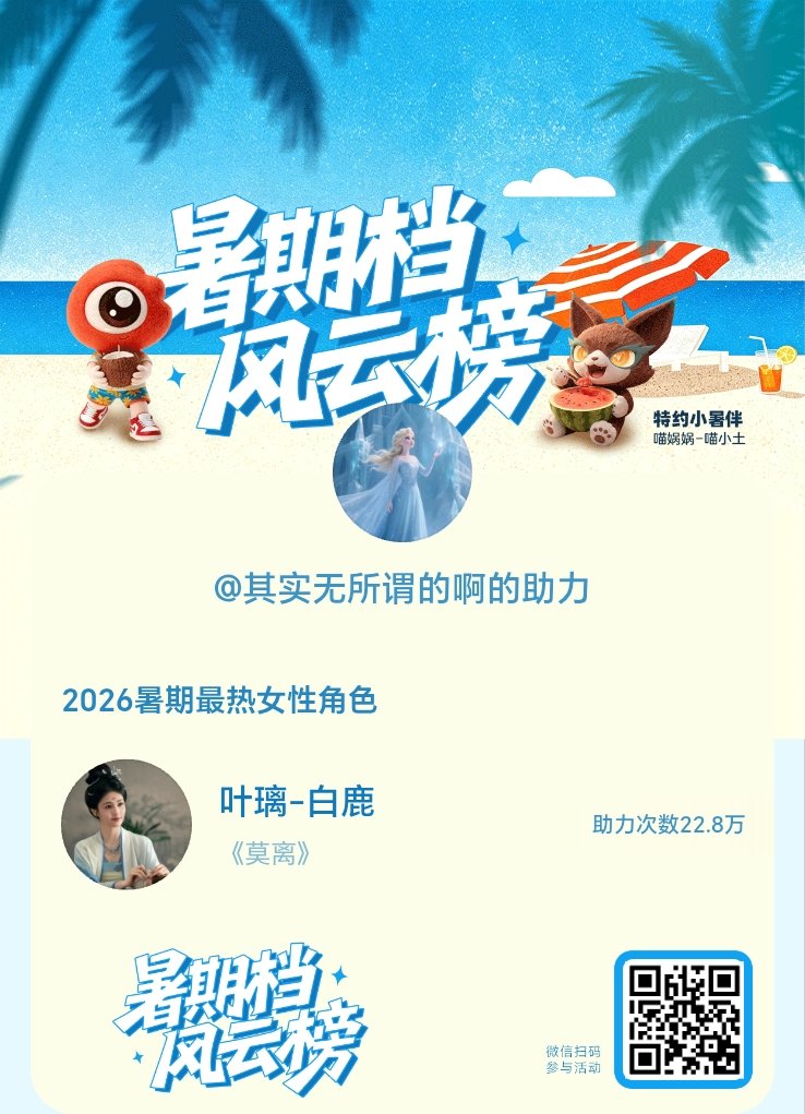 【暑期档风云榜】活动进行中，快来助力她成为今夏最热！2026暑期最热女性角色 暑
