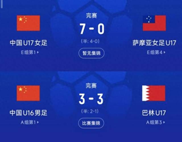 女足7比0提前出线，男足3比1被自己人踢成3比3，青训的反差太扎心
