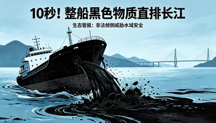 整船黑色物质倒入长江仅用10秒：母亲河正在被谁"投毒"？
一段无人机拍摄的视频，