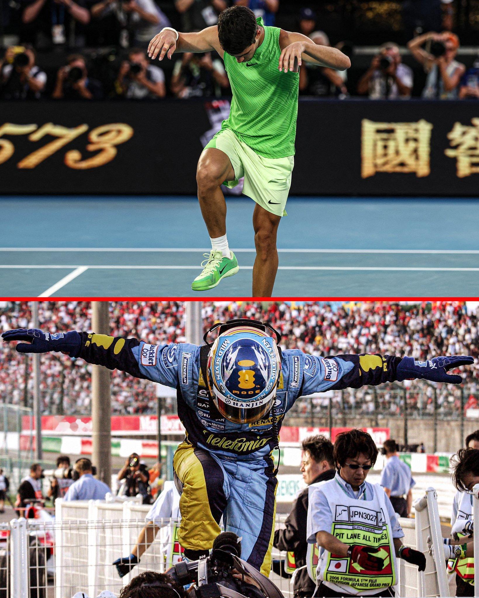 阿尔卡拉斯首进澳网决赛后，用同样的动作致敬偶像阿隆索🤩F1澳网2026