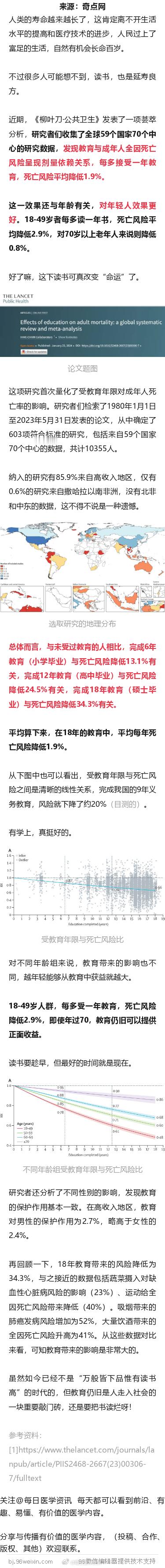 《柳叶刀》子刊：教育不仅改变命运，还改变寿命！科学家首次发现，硕士毕业与全因死亡