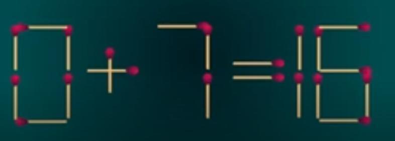 在这个火柴算式“0 + 7 = 16”中，要求移动一根火柴使等式成立。给你 45