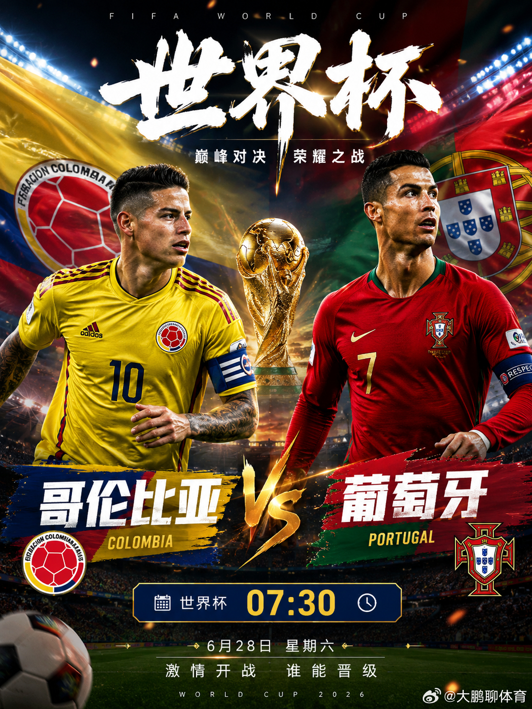 2026世界杯🏆⏰ 07:30069 哥伦比亚vs葡萄牙开球：哥伦比亚方向：F