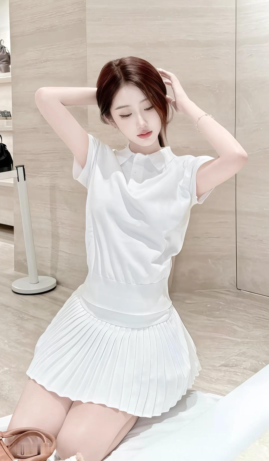 清新少女风，白色连衣裙搭配优雅手链，尽显青春活力！🌸👗💍