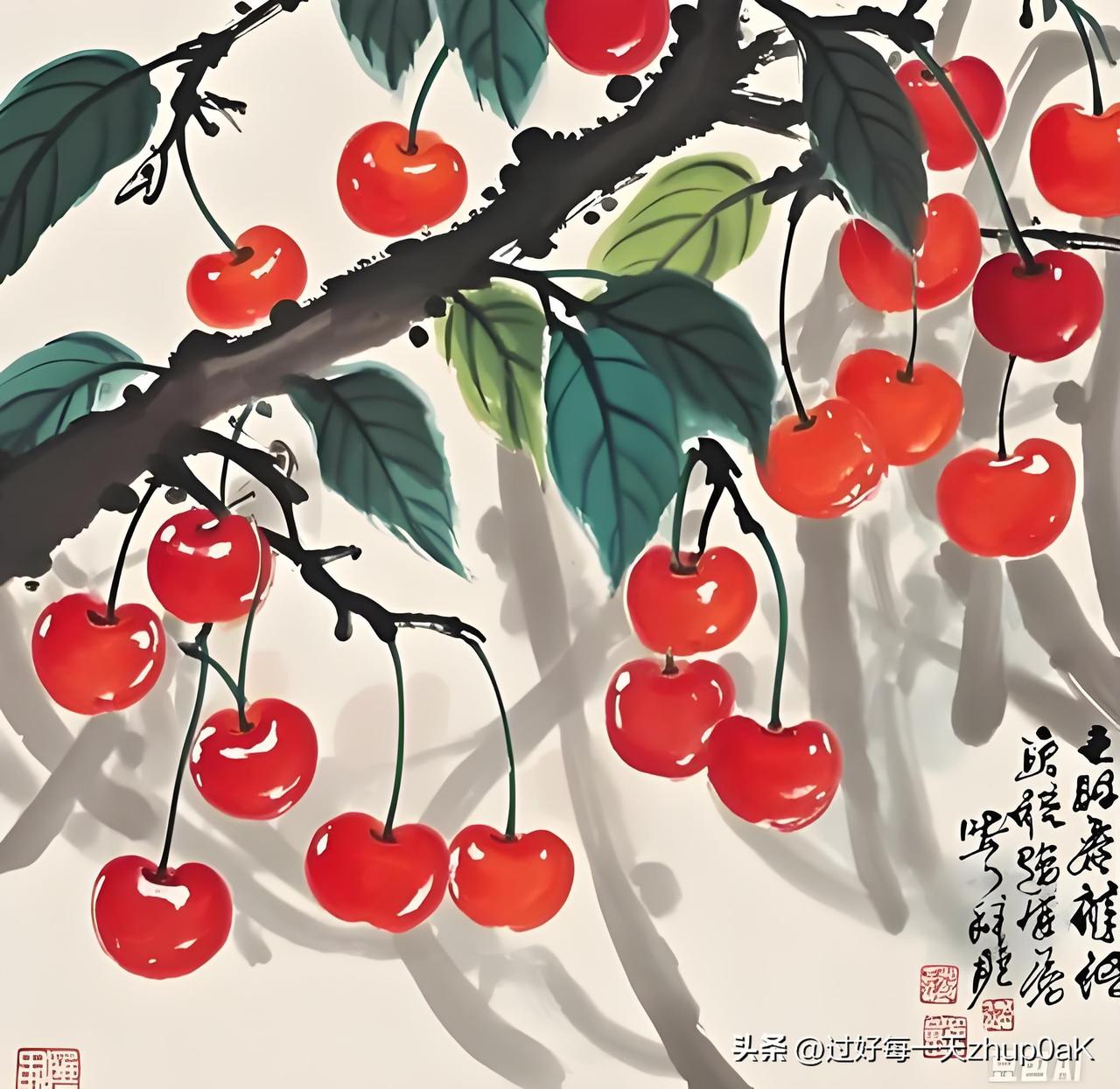 《樱桃》
——宋·周邦彦
风露梢头万颗红，
摘来盈筥荐芳丛。
甘酸适口真珍味，