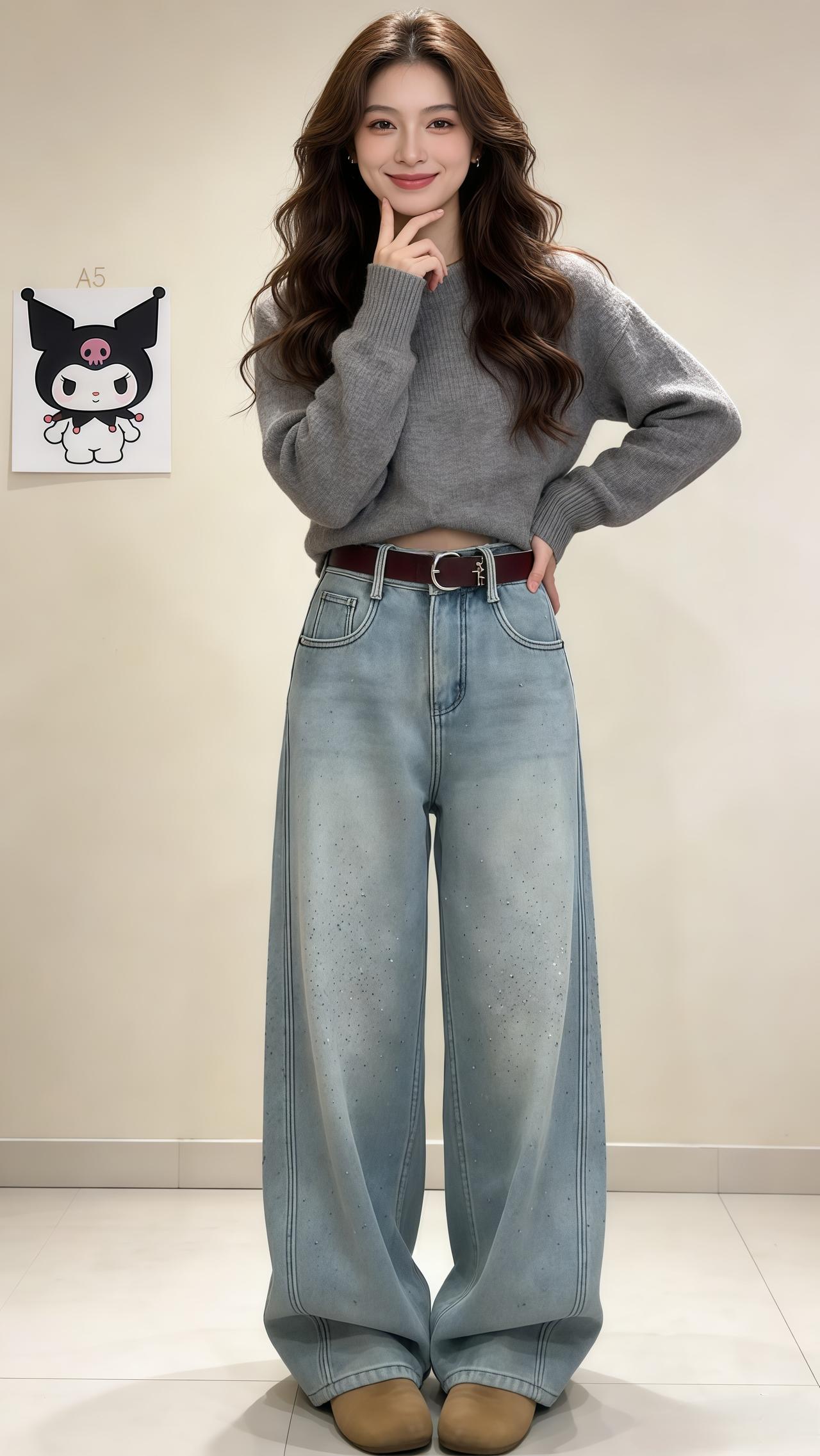 今天穿什么 穿搭 韩系穿搭烫钻牛仔裤裤子