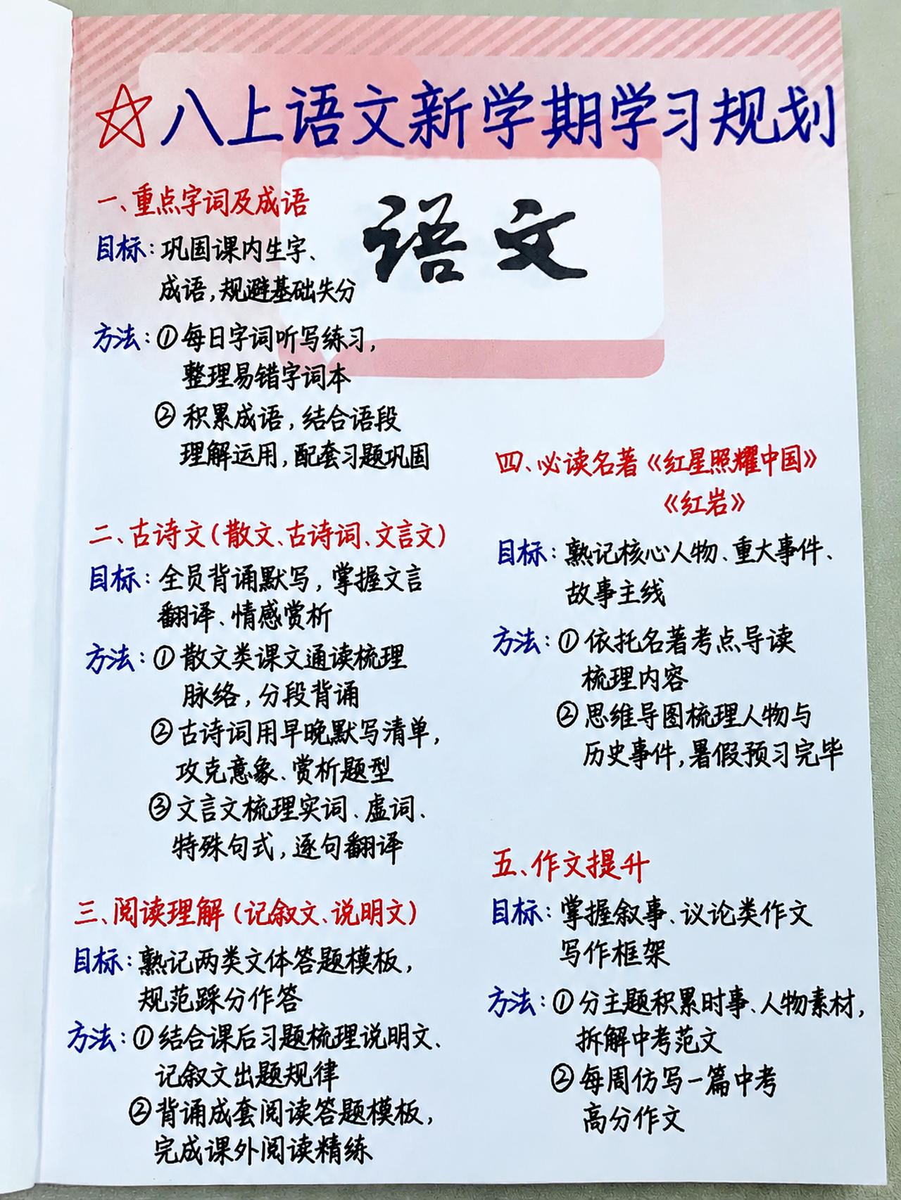 八上语文新学期学习规划❗开学领跑全班
