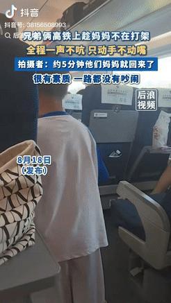 笑岔气了！上海虹桥开往大连北的高铁上，俩男孩互相看对方不顺眼，便趁着妈妈上厕所间