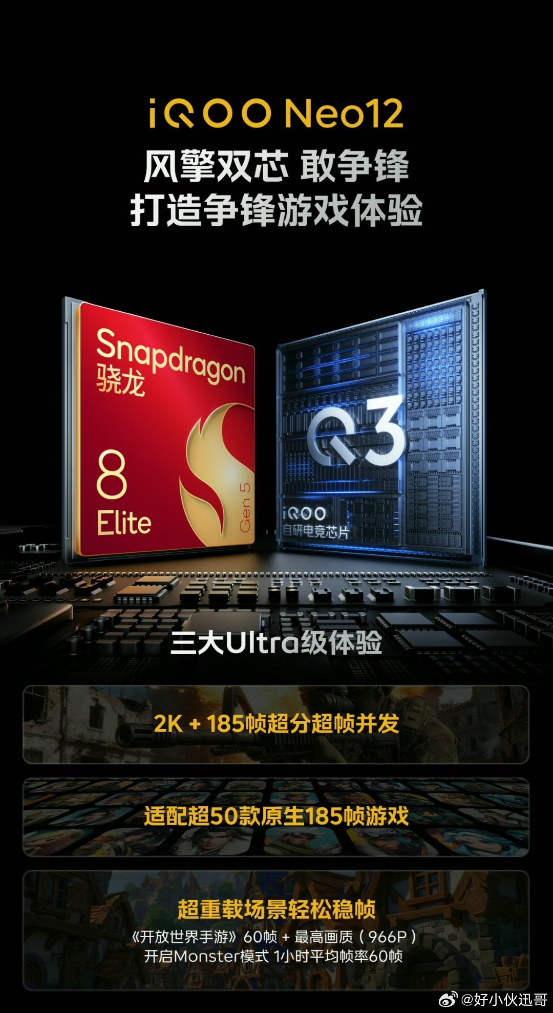 iQOO Neo12搭载了三大Ultra级的体验，这是iQOO下放了高端旗舰的体