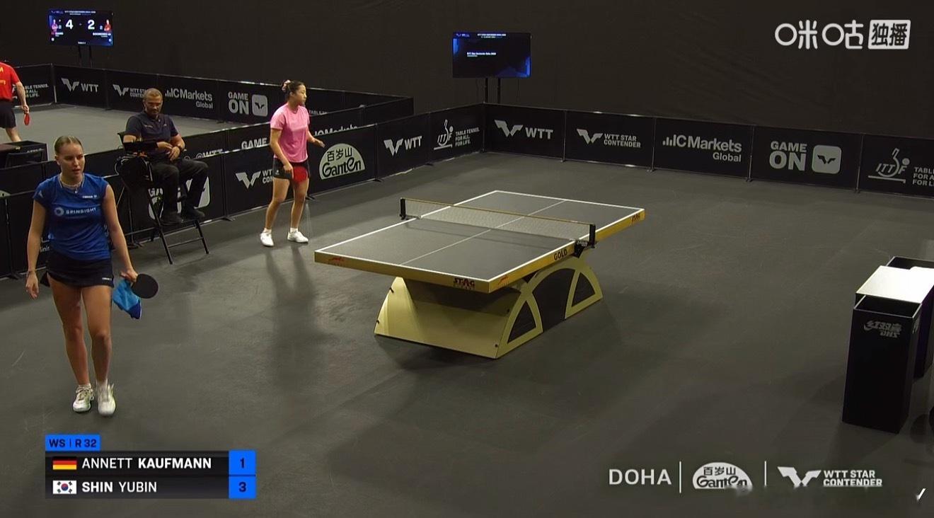 2026wtt多哈球星赛女子单打32-16申裕斌3-1考夫曼（12-10 7-1