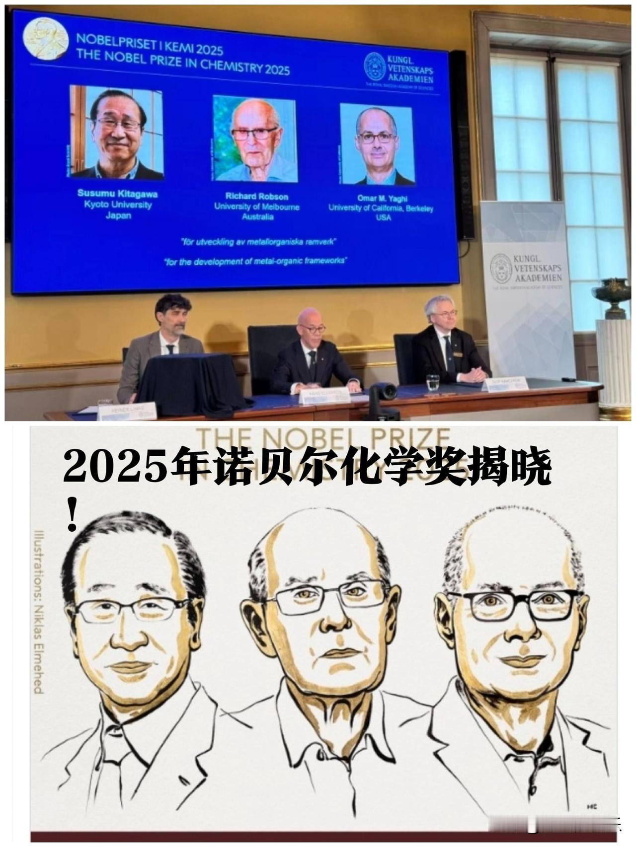 2025年诺贝尔化学奖揭晓！

   据外媒报道当地时间10月8日，瑞典皇家科学