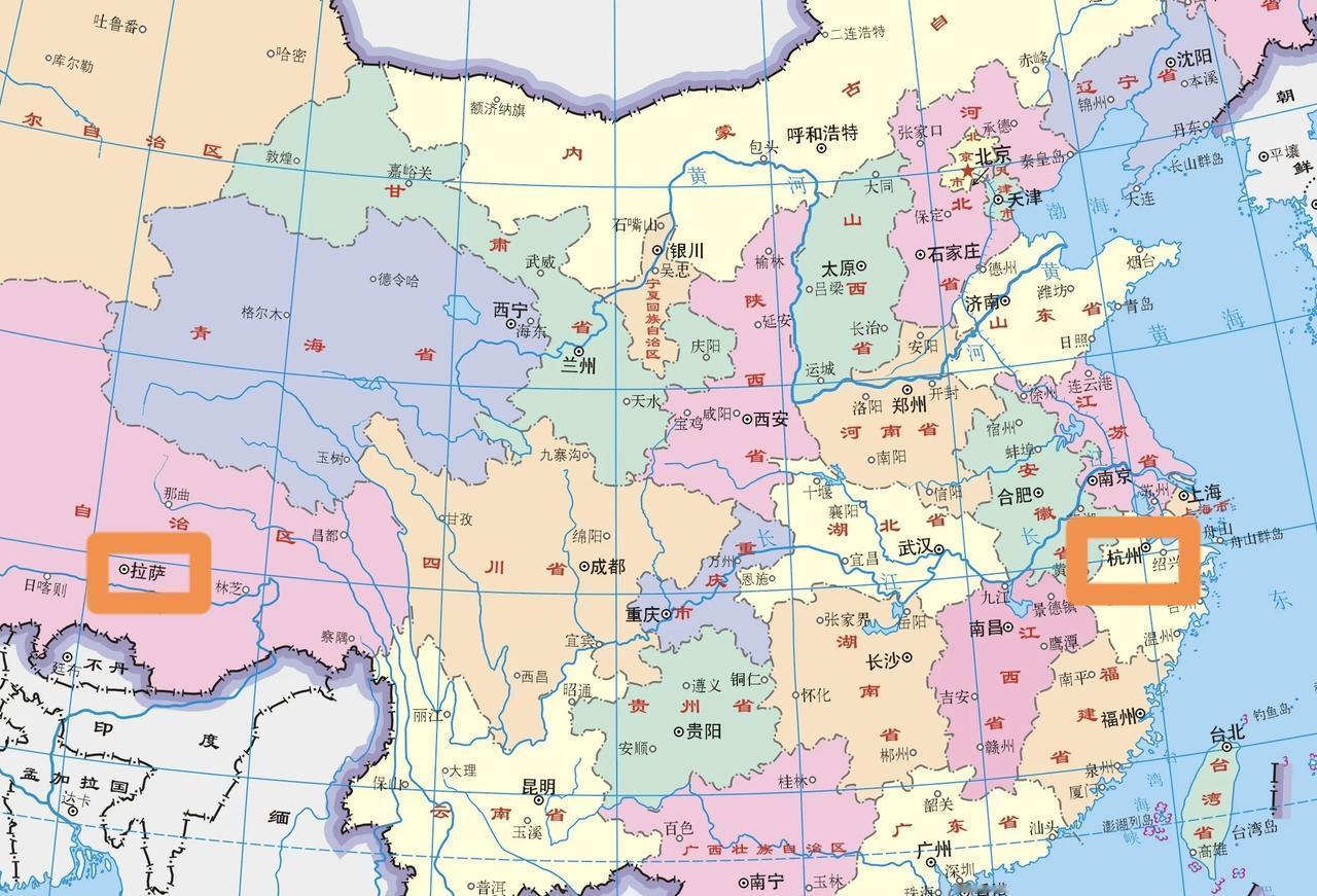 西藏首府拉萨比浙江省会杭州靠南，反常识。杭州市中心纬度大约北纬30.26°，拉萨
