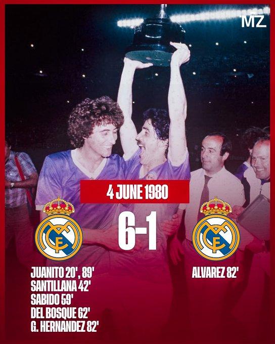 你没有看错，1980年的西班牙国王杯决赛是皇马6-1战胜皇马预备队(B队）夺得冠