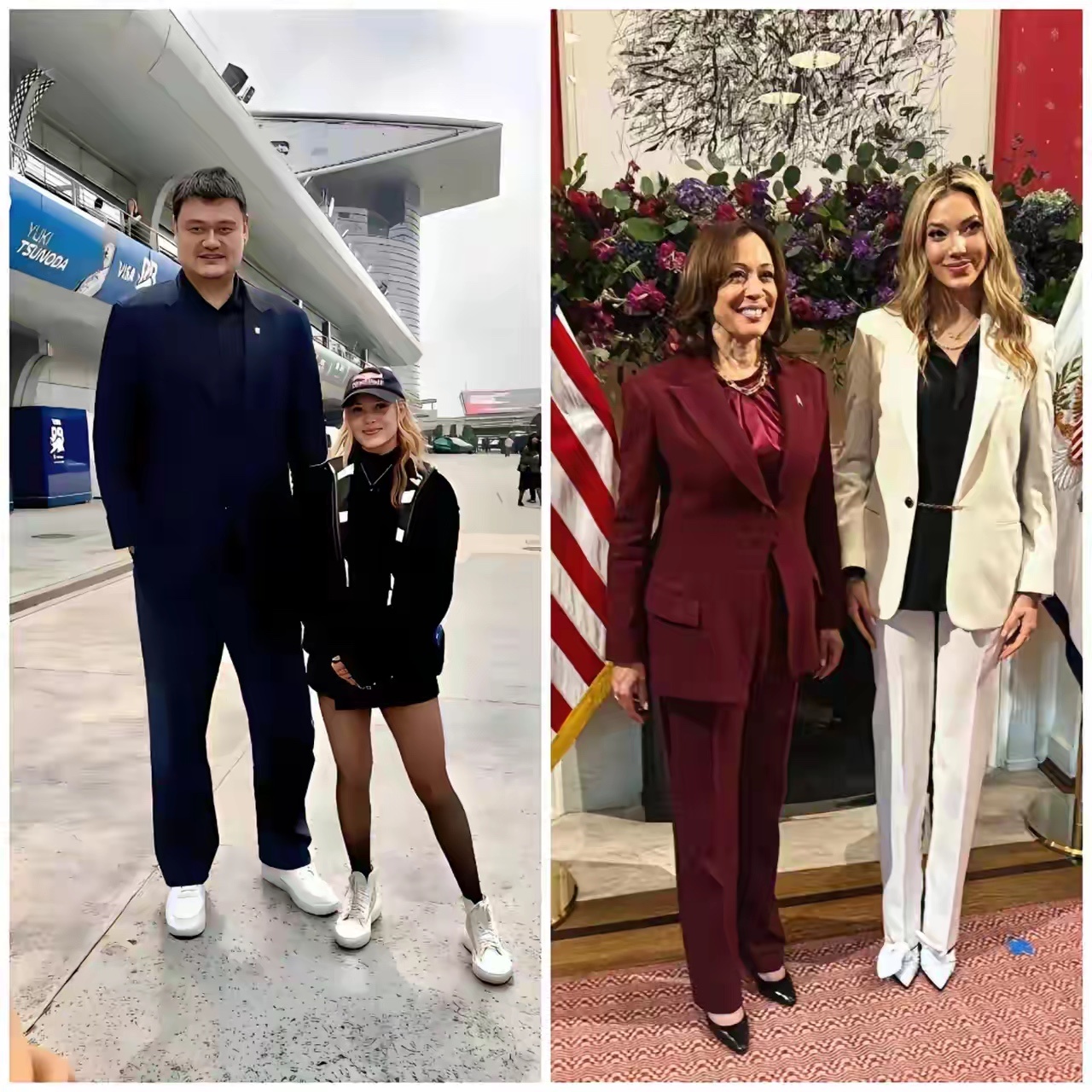 1米75的谷爱凌在姚明面前也有小鸟依人的感觉了 