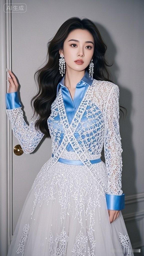 优雅蓝白蕾丝裙，气质女神范儿十足！💃👗✨