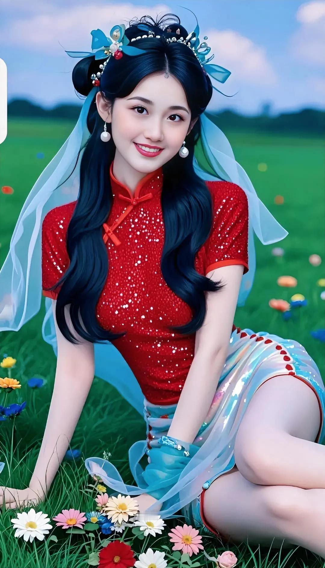 古风少女置身花海，红衣飘飘，仙气满满！🌸💃🏻古风美女好漂亮 华丽古风美女