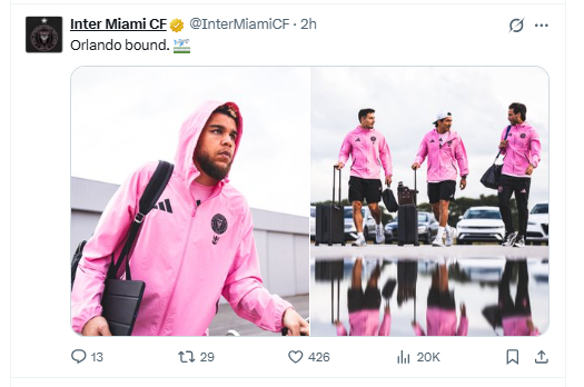 【出发前往奥兰多城】❓️迈阿密国际官方社媒更新球队出发图片，暂时没有梅西照片，德
