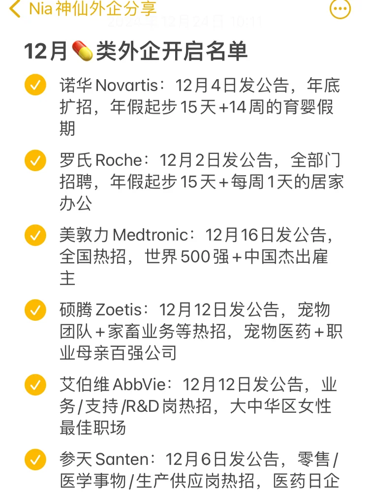 12月医💊外企开启名单