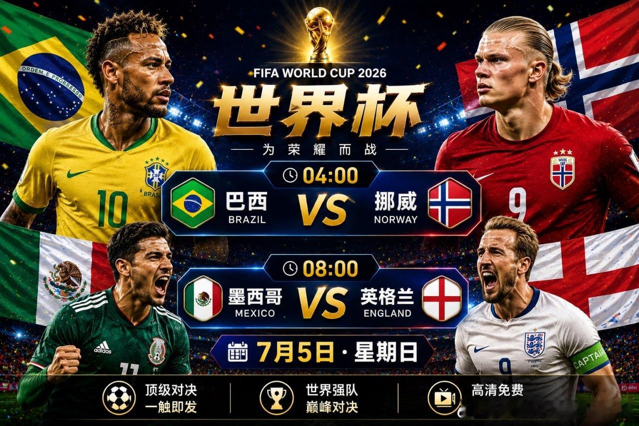 世界杯八强门票争夺战来了！🇧🇷 巴西 VS 挪威（04:00）🇲🇽 墨西