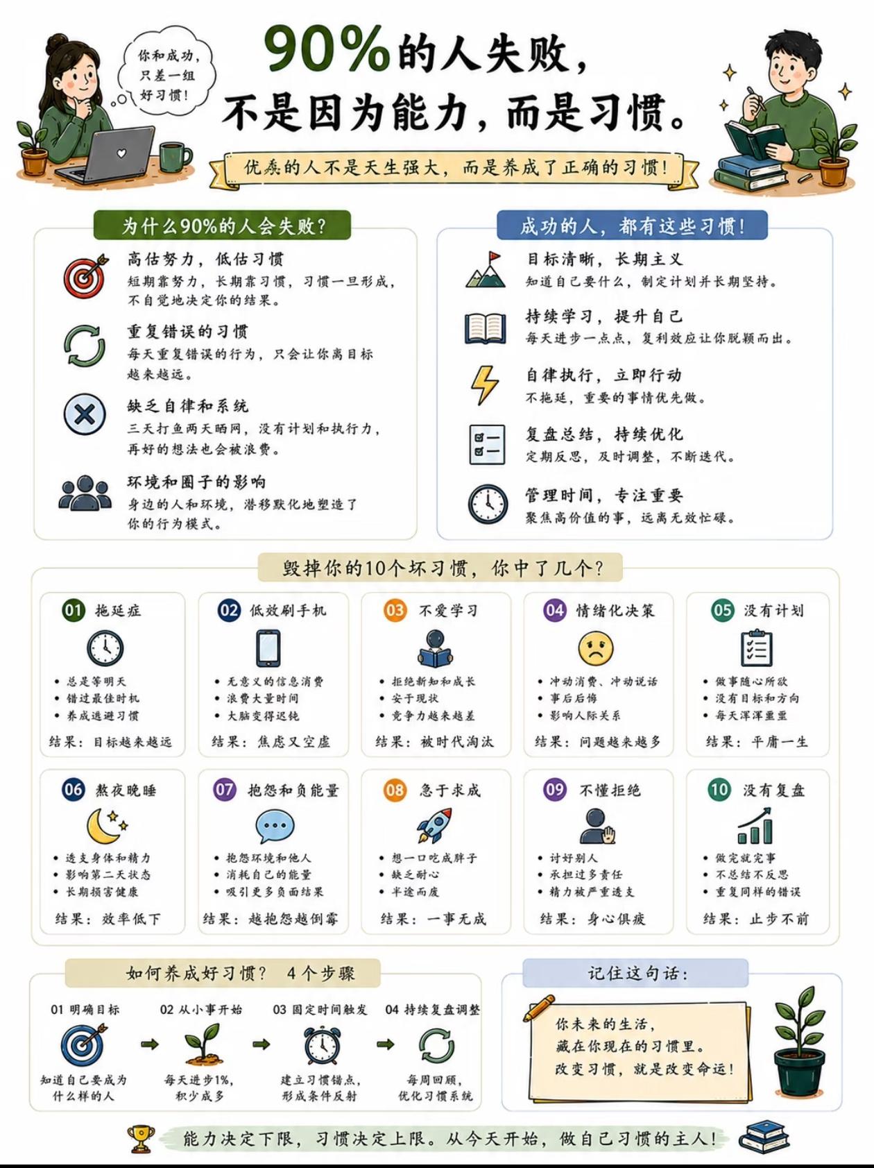 90%的人人生落败，
从来不是输在天赋和能力，
而是败给了刻在骨子里的坏习惯。