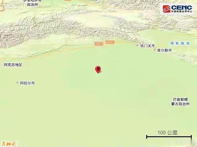 新疆尉犁5.1级地震震中距轮台县100公里、距沙雅县123公里、距库车市135公