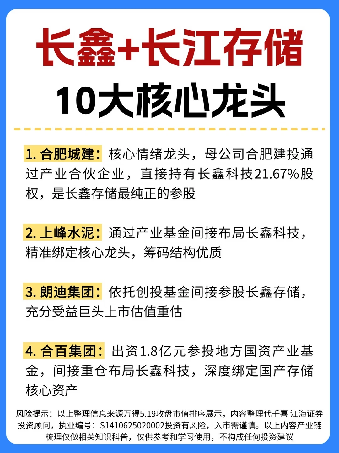 ⭐️长鑫+长江存储10大核心龙头