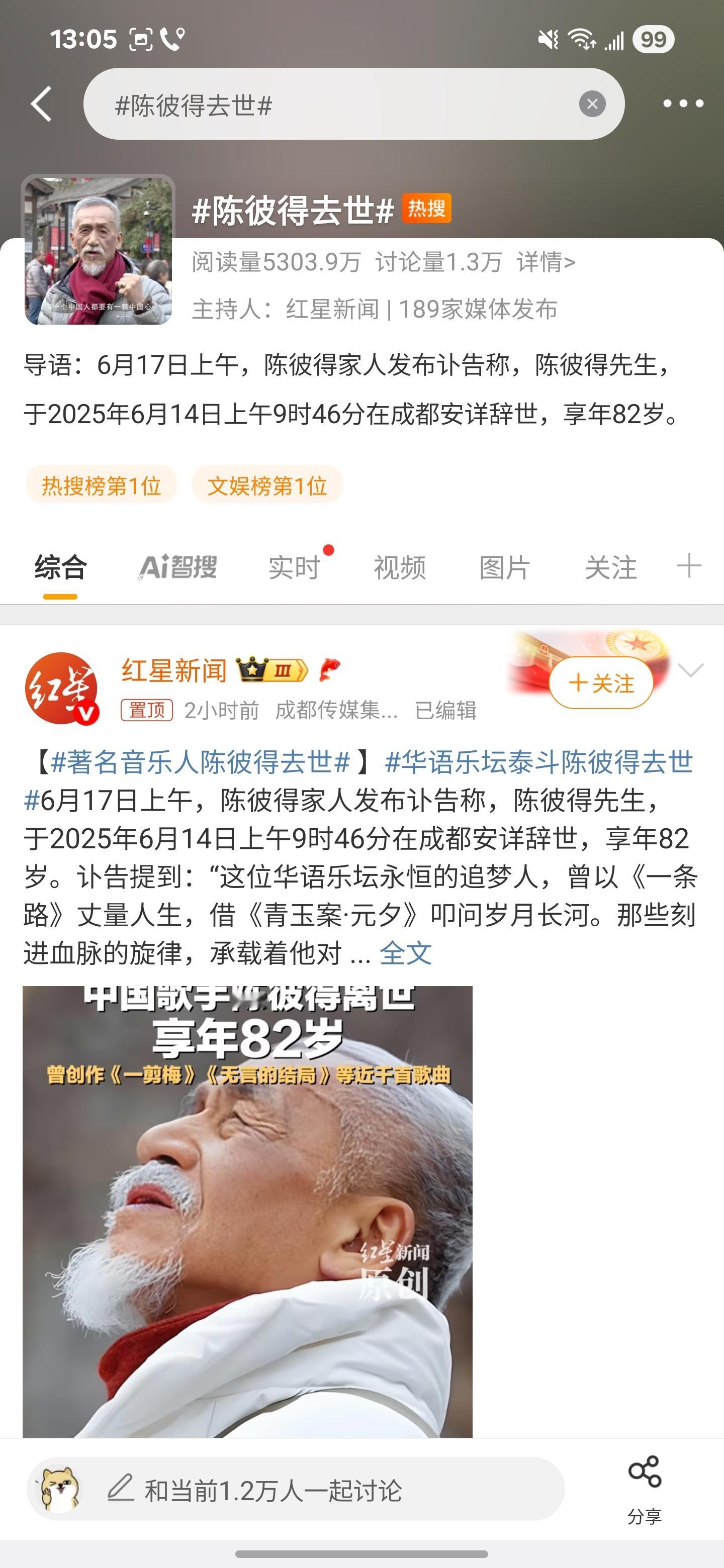 陈彼得去世啊……好突然，陈彼得老爷爷一路走好。永远记得您的歌声。🙏🙏🙏 ​